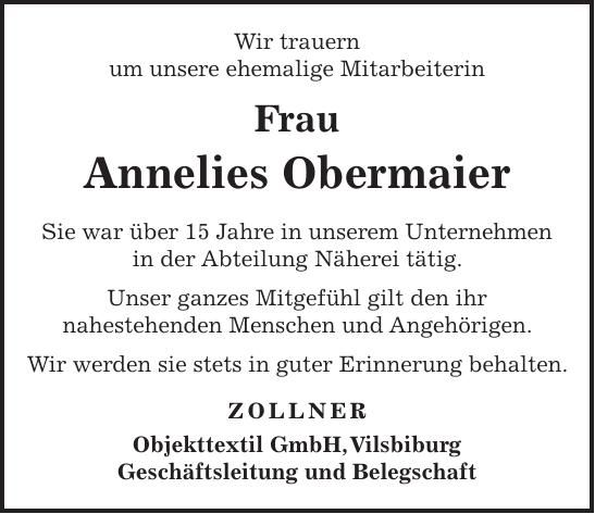 Traueranzeige Annelies Obermaier