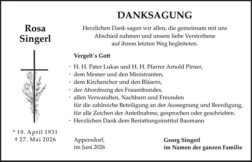 Traueranzeige Rosa Singerl