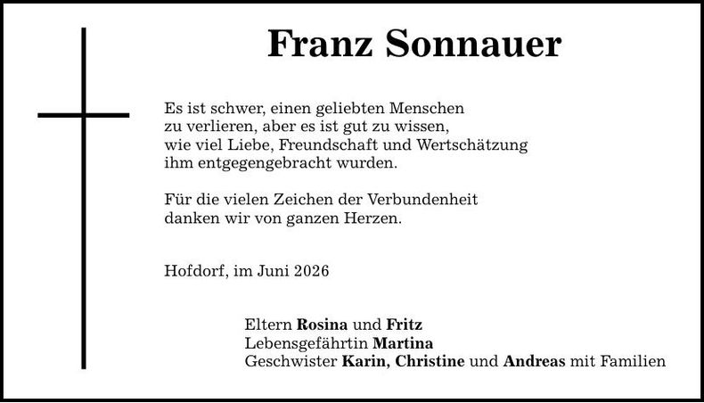 Traueranzeige Franz Sonnauer