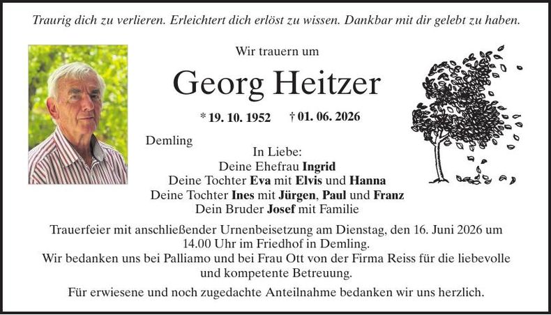 Traueranzeige Georg Heitzer