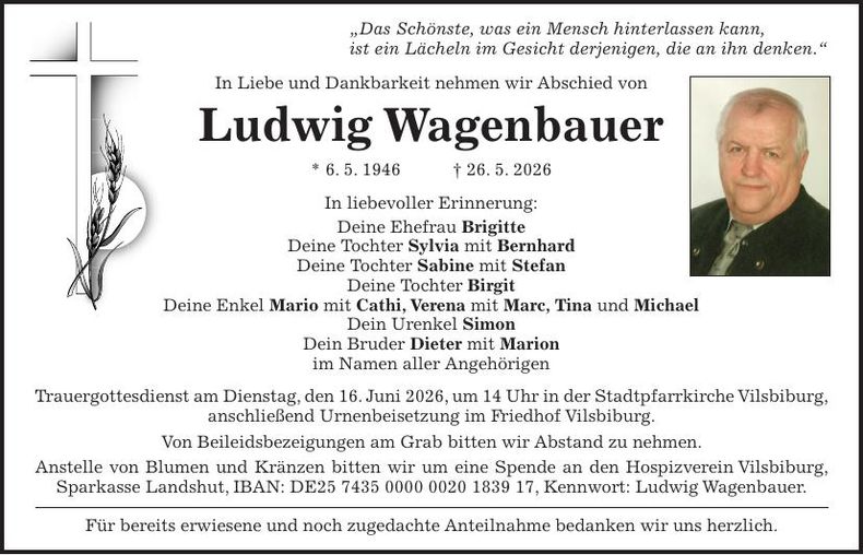 Traueranzeige Ludwig Wagenbauer