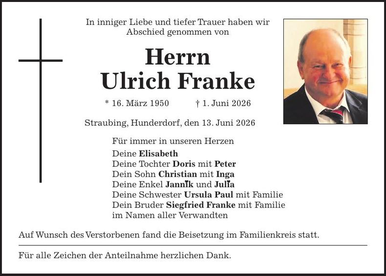 Traueranzeige Ulrich Franke