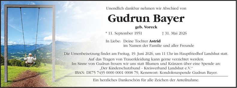 Traueranzeige Gudrun Bayer