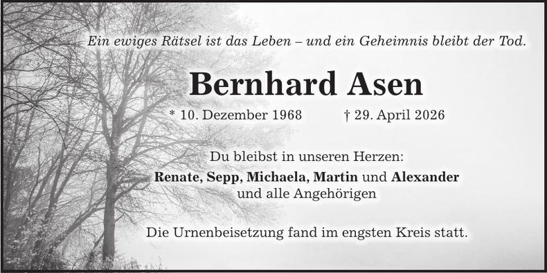 Traueranzeige Bernhard Asen