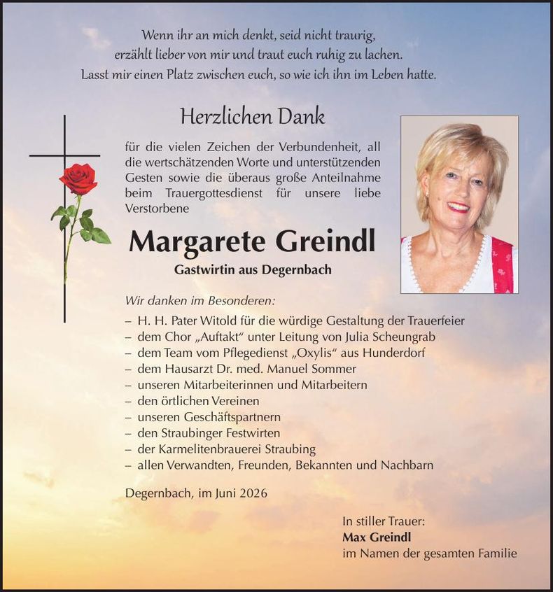 Traueranzeige Margarete Greindl