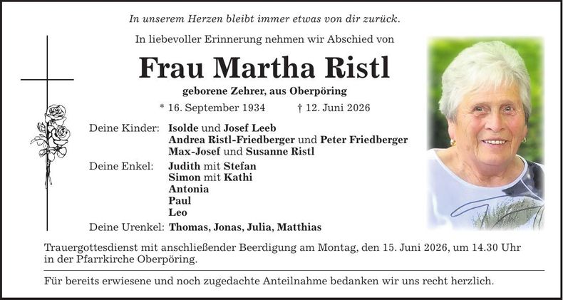 Traueranzeige Martha  Ristl