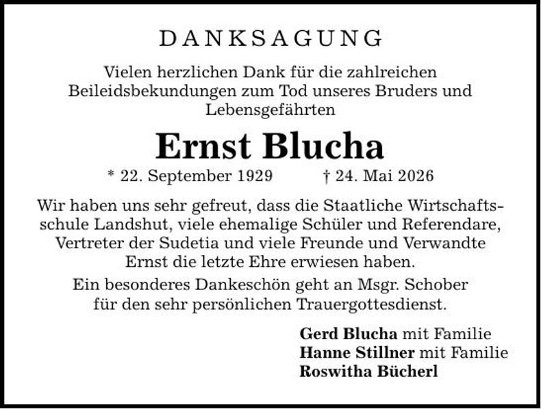 Traueranzeige Ernst Blucha