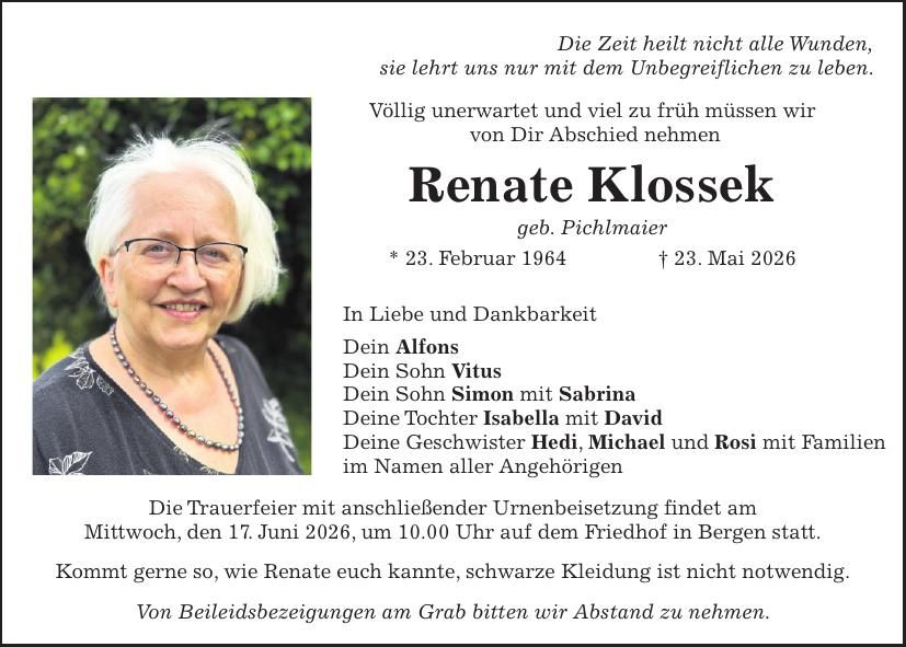 Traueranzeige Renate Klossek