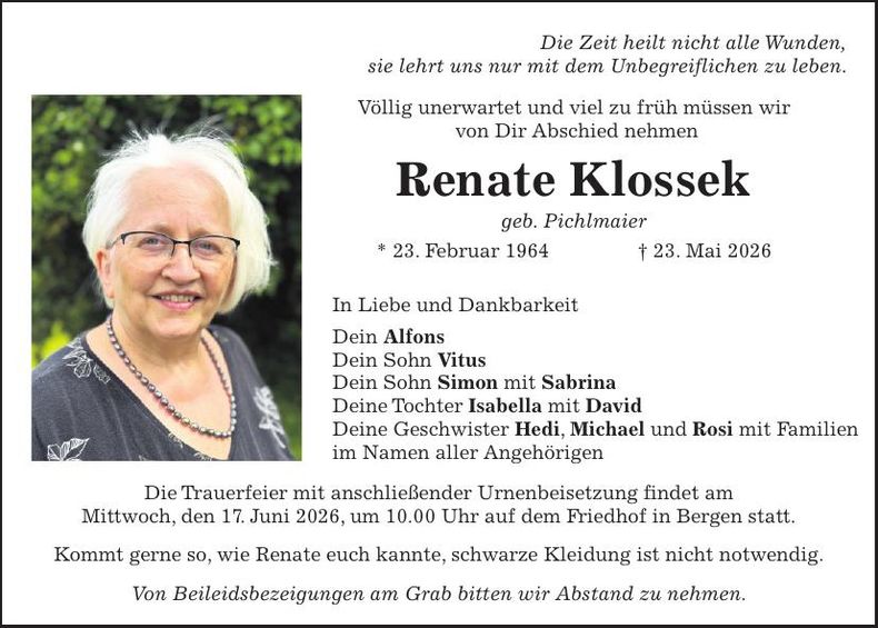 Traueranzeige Renate Klossek