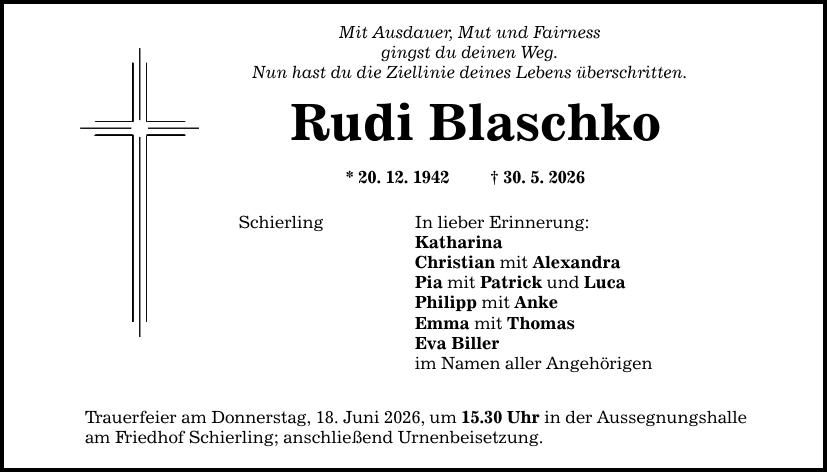 Traueranzeige Rudi Blaschko