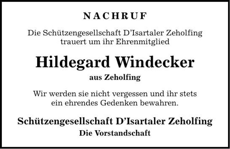 Traueranzeige Hildegard Windecker