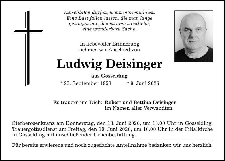 Traueranzeige Ludwig Deisinger