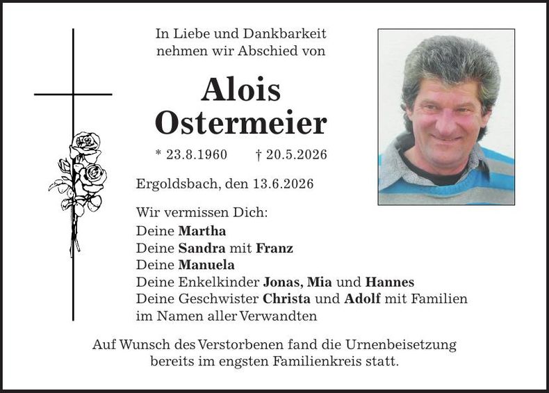 Traueranzeige Alois Ostermeier