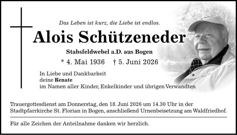 Traueranzeige Alois Schützeneder