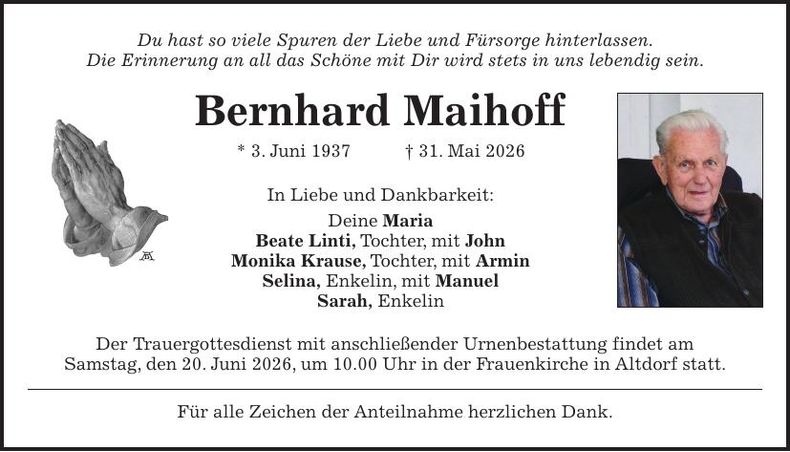 Traueranzeige Bernhard Maihoff