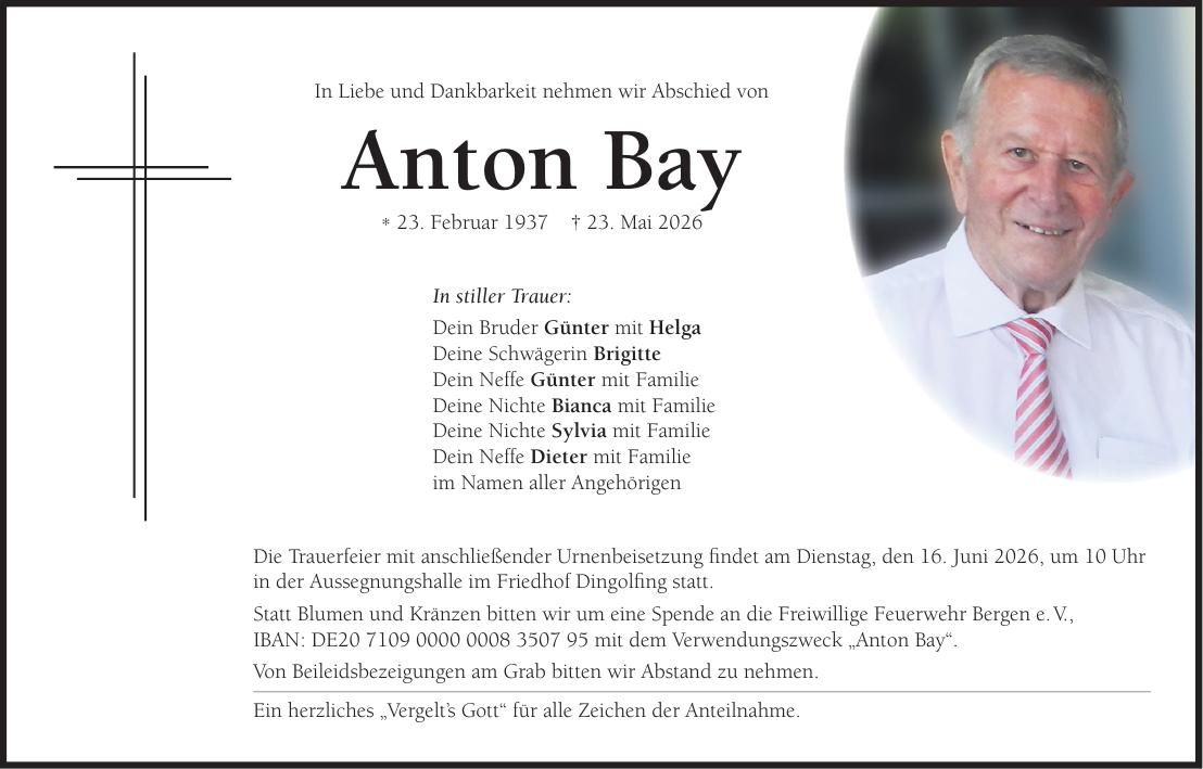 Traueranzeige Anton Bay