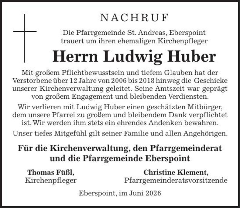 Traueranzeige Ludwig Huber