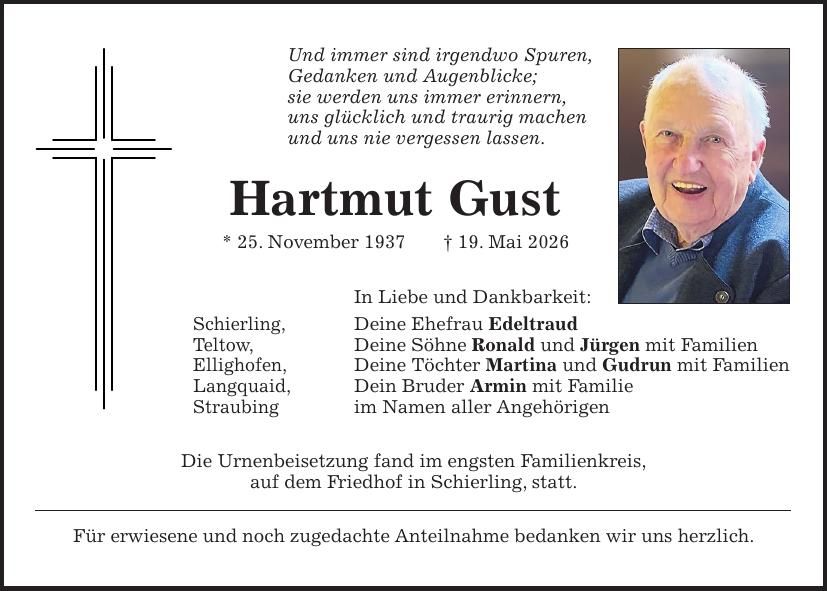 Traueranzeige Hartmut Gust