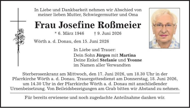 Traueranzeige Josefine Roßmeier