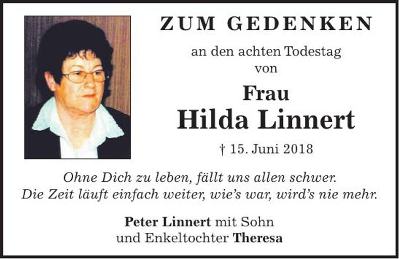 Traueranzeige Hilda Linnert