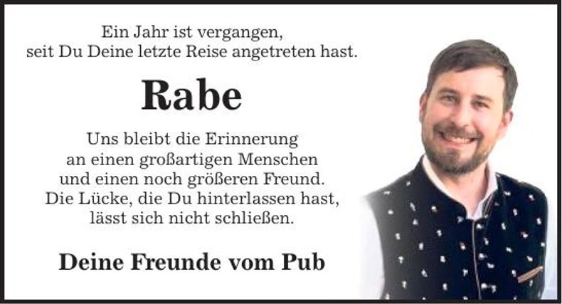 Traueranzeige Daniel Rabenbauer