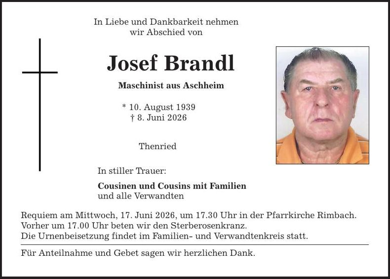 Traueranzeige Josef Brandl