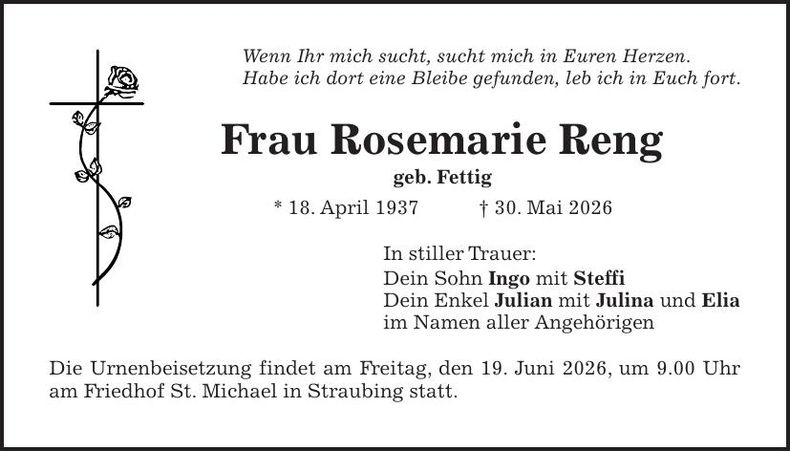 Traueranzeige Rosemarie Reng