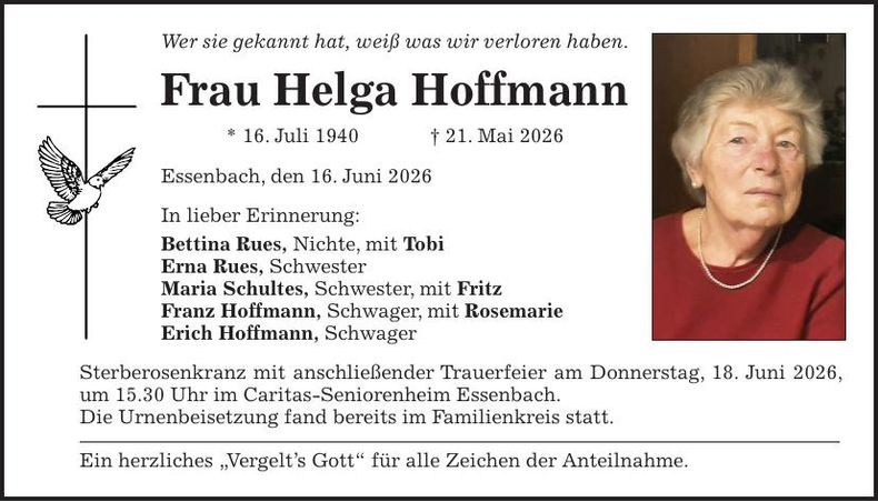 Traueranzeige Helga Hoffmann