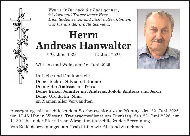 Traueranzeige Andreas Hanwalter