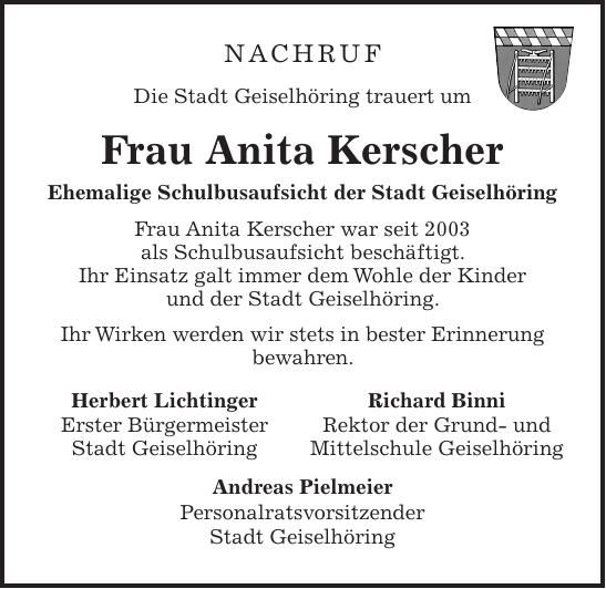 Traueranzeige Anita Kerscher