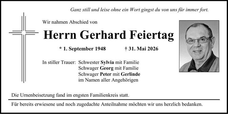 Traueranzeige Gerhard Feiertag