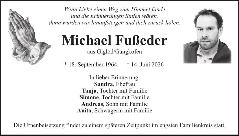Traueranzeige Michael Fußeder