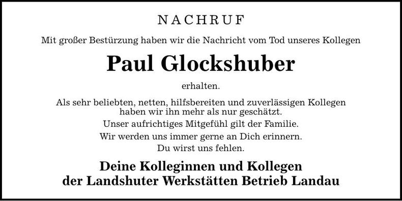 Traueranzeige Paul  Glockshuber