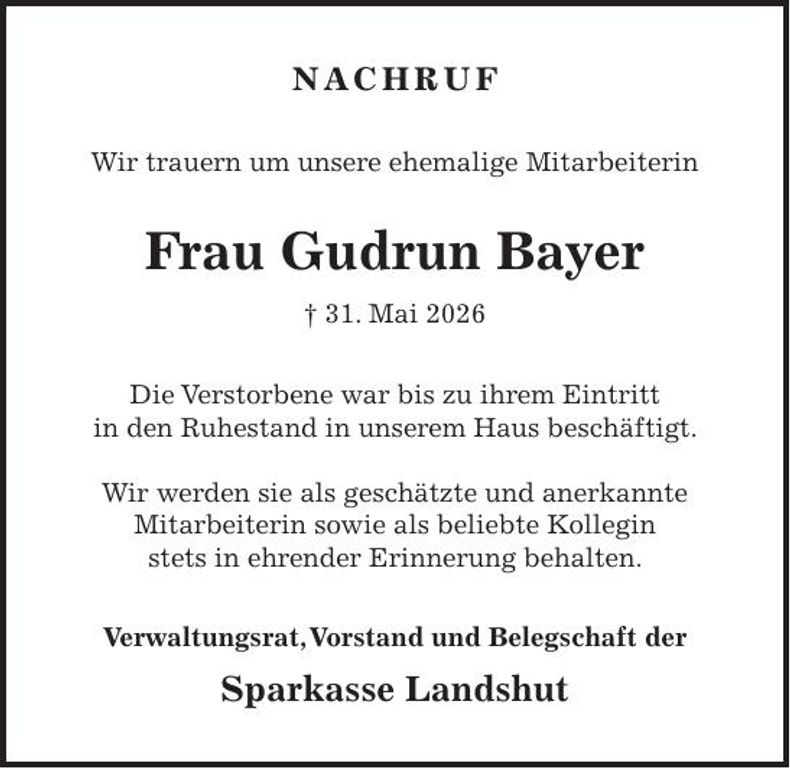 Traueranzeige Gudrun Bayer