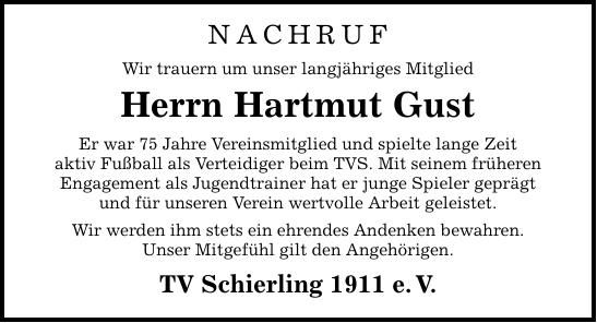 Traueranzeige Gust Hartmut
