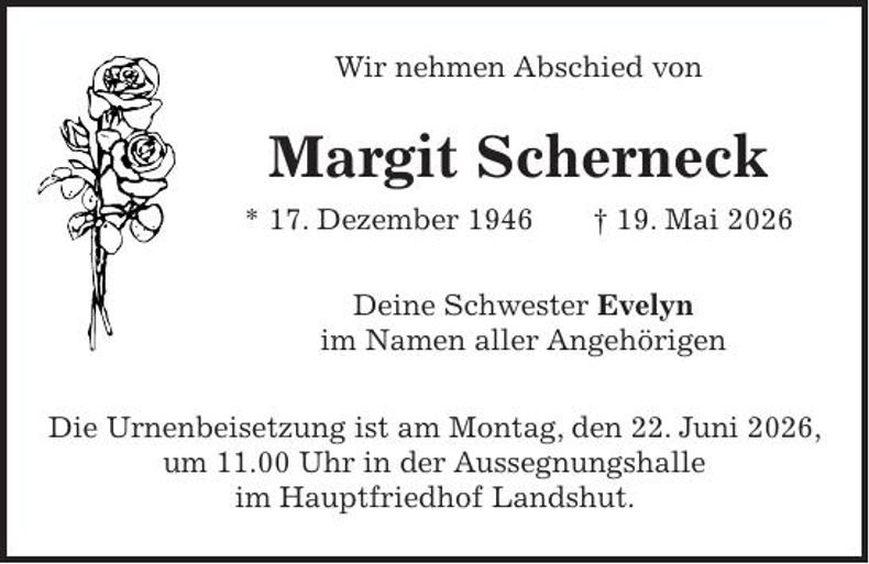 Traueranzeige Margit Scherneck