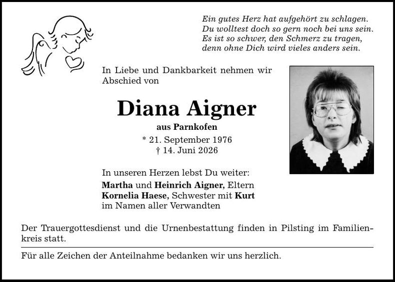 Traueranzeige Diana Aigner