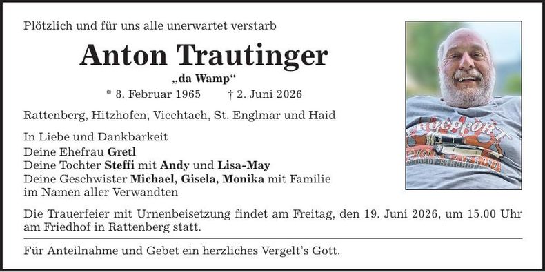Traueranzeige Anton Trautinger