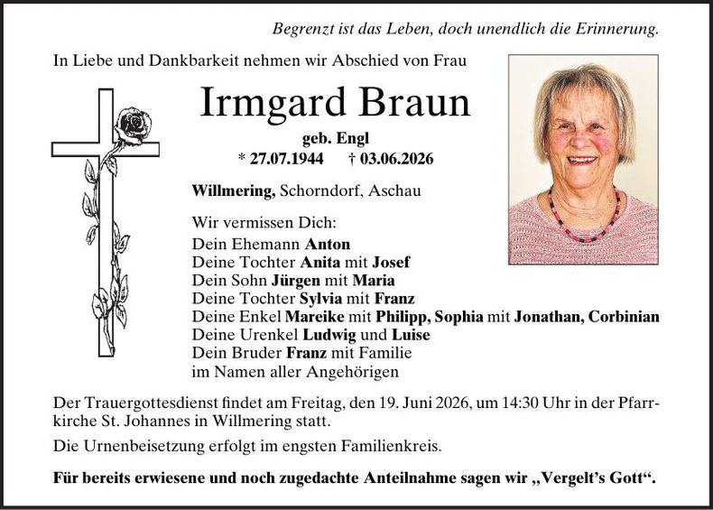 Traueranzeige Irmgard Braun