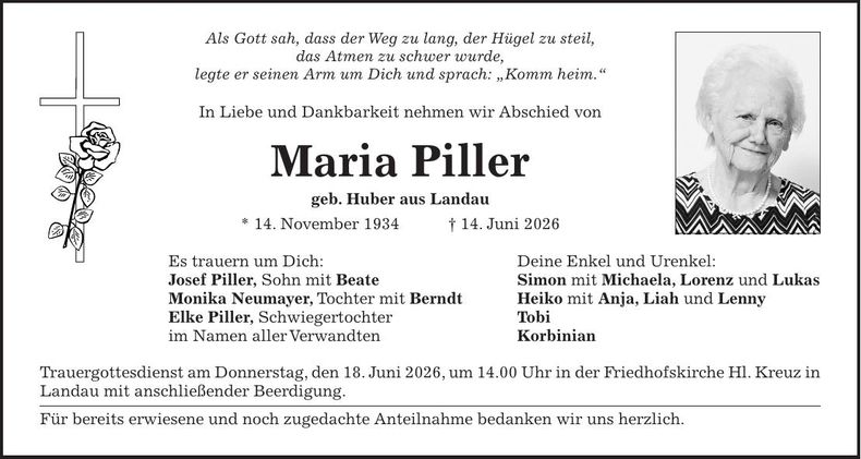 Traueranzeige Maria Piller
