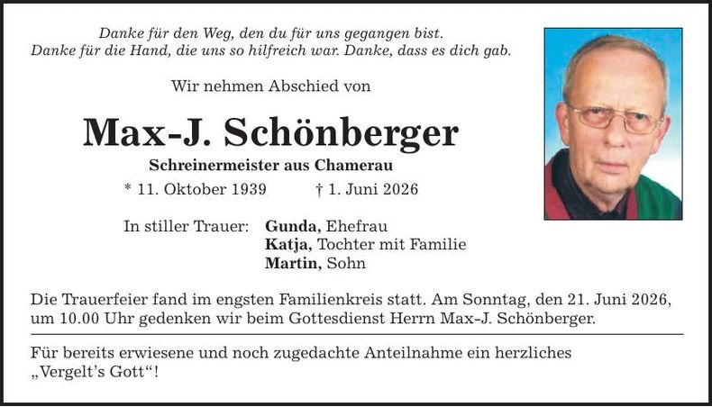 Traueranzeige Max-J. Schönberger