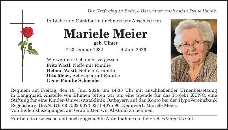Traueranzeige Mariele Meier