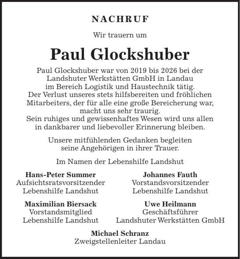 Traueranzeige Paul Glockshuber