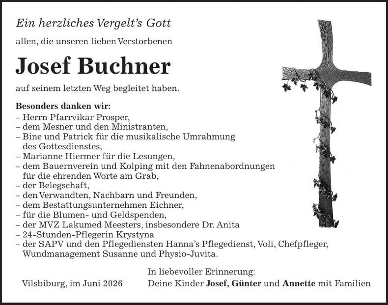 Traueranzeige Josef Buchner