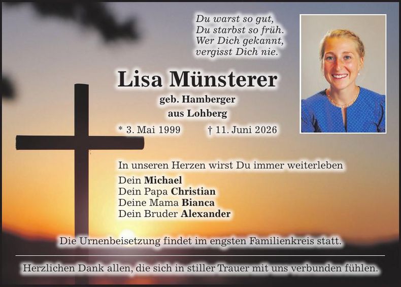 Traueranzeige Lisa Münsterer 