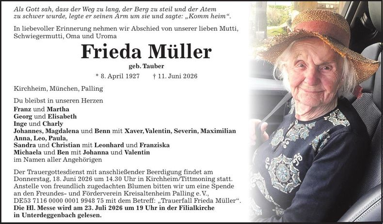 Traueranzeige Frieda Müller