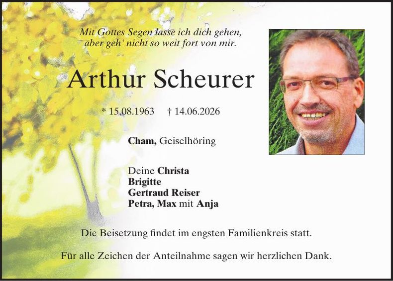 Traueranzeige Arthur Scheurer