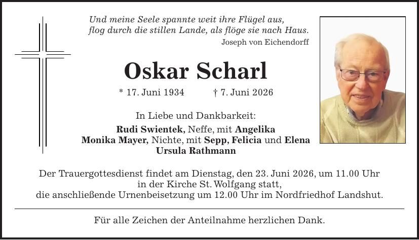 Traueranzeige Oskar Scharl