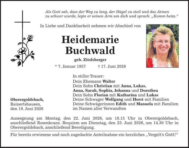Traueranzeige Heidemarie Buchwald