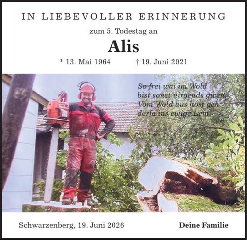 Traueranzeige Alois Breu